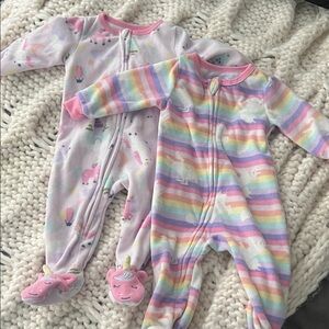 Kids Headquarters fleece Pink and Rainbow Unicorn Footies nwot